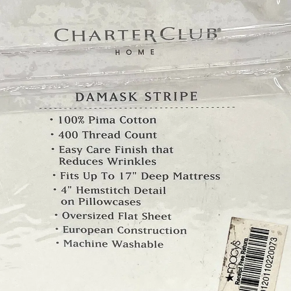 Charter Club Home 400 Count Damask Stripe Pima Cotton Sheet set